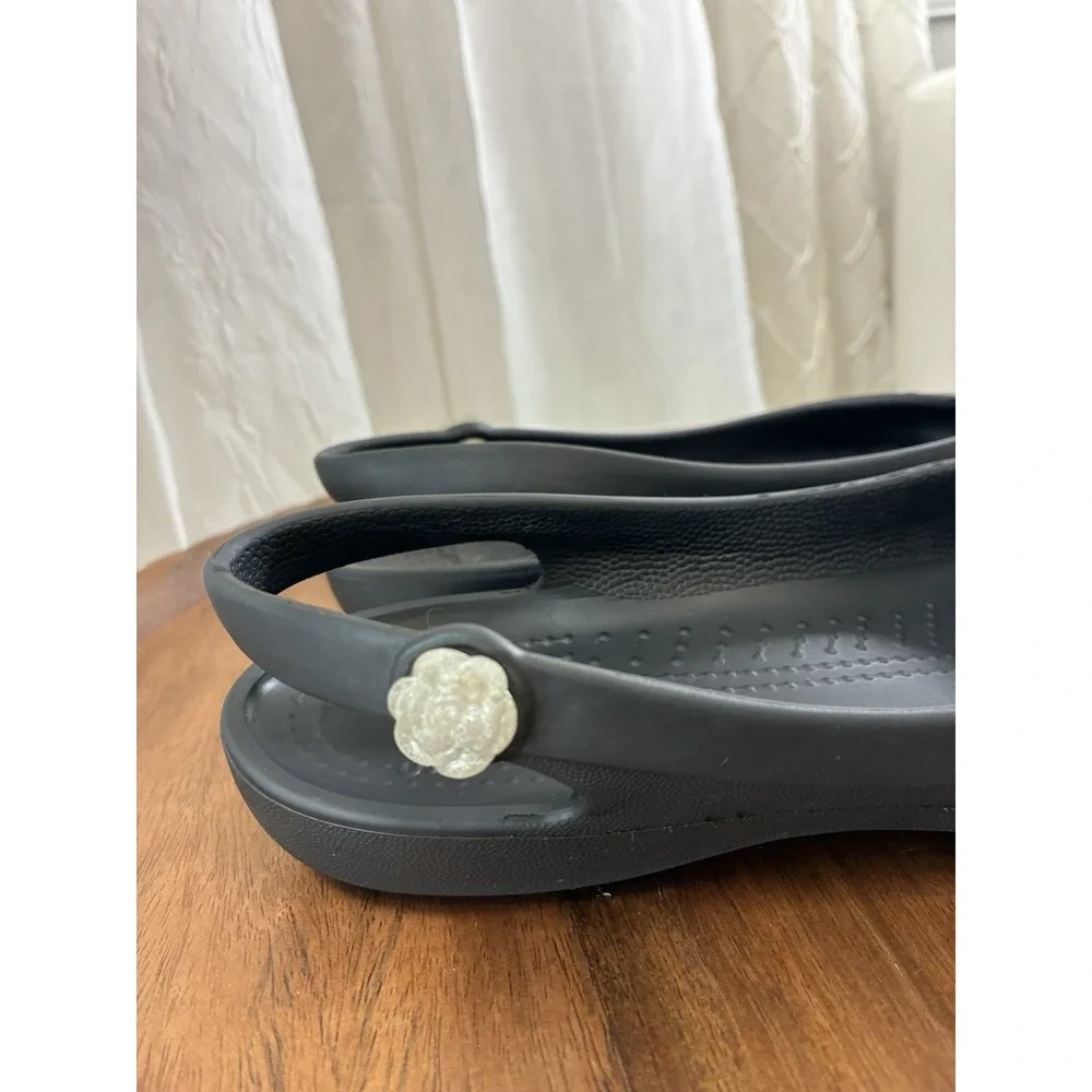 Crocs Black Rhinestone Olivia Slingback Flats Size 7 Sandals Slip On Shoes‎